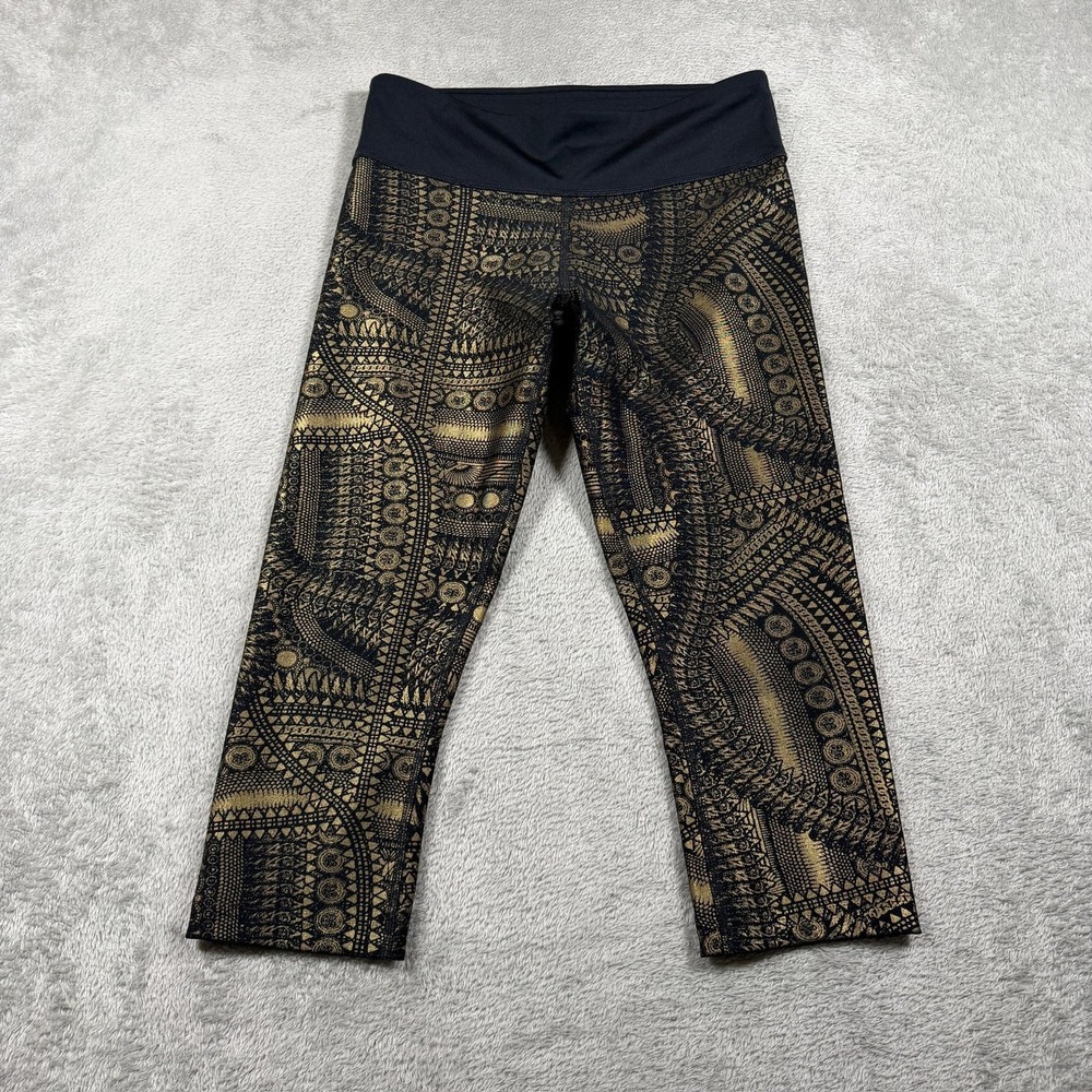 Zumba Leggings Womens Small Black Gold All Night Metallic High Waist Capri Dance